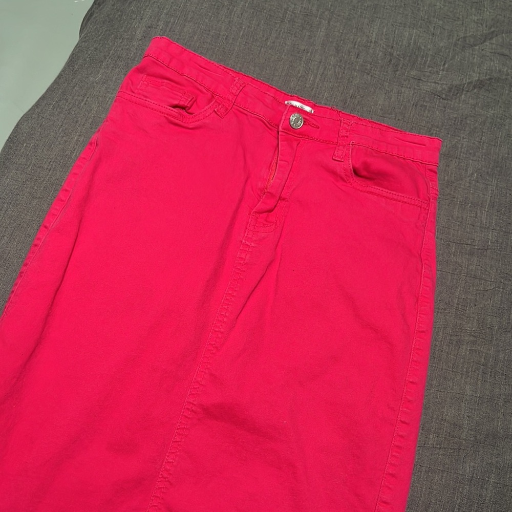 Jade McKenzie | Hot Pink Denim Midi Skirt - Picture 2 of 5